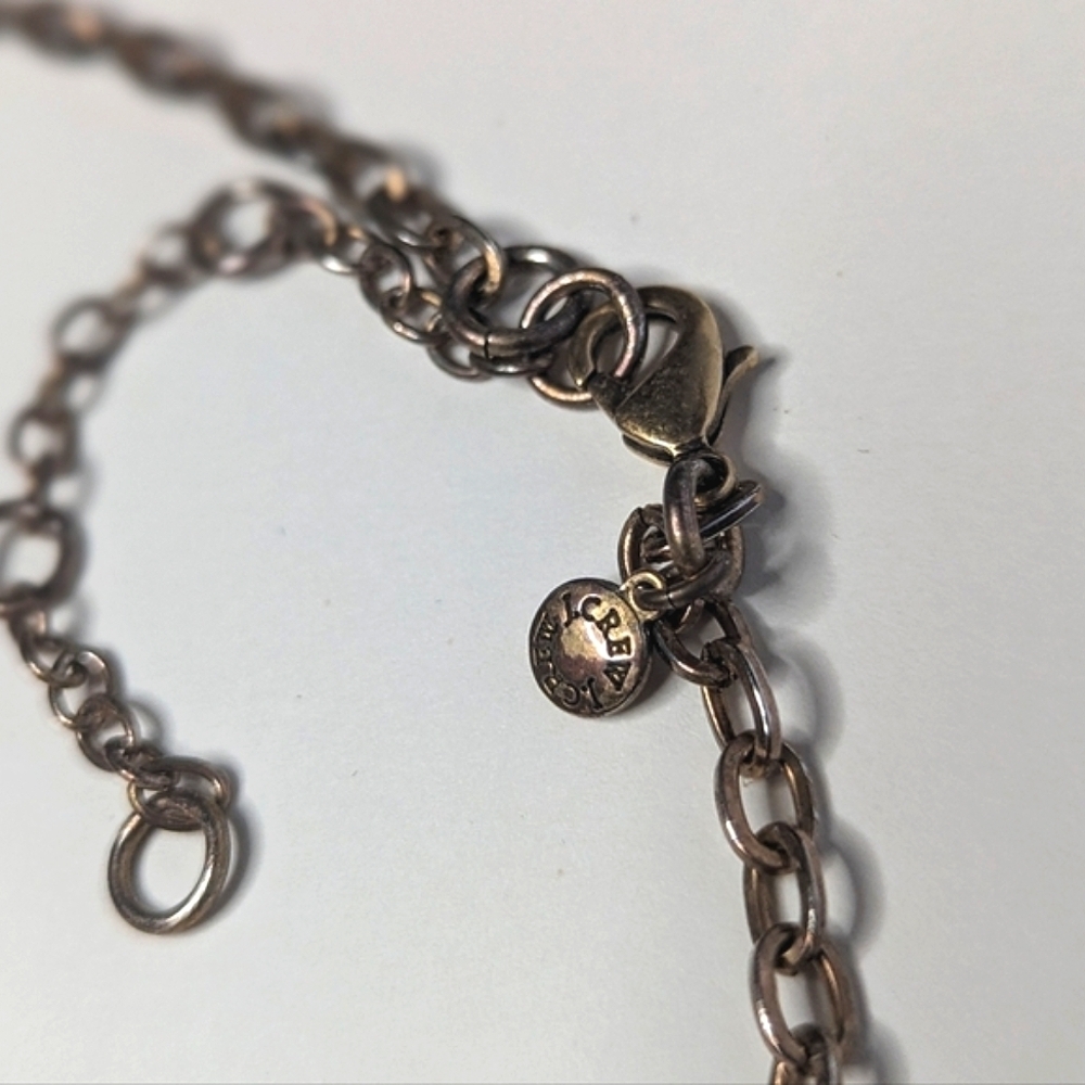 J. Crew Segmented Bib Chain Necklace Rhinestones Triangle Bead Antique Gold Tone - Picture 5 of 7